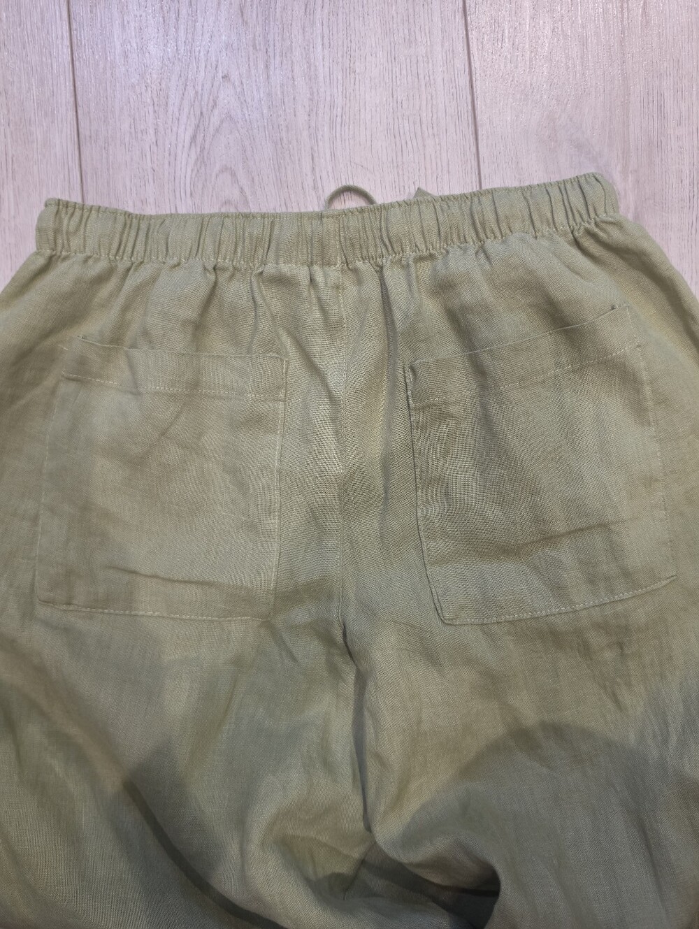 Rachel Zoe 100% Linen Wide Leg Pants XS Olive Green Side Stripe Drawstring - Picture 4 of 6